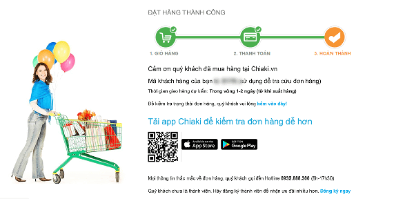 Kiểm tra tại bước Đặt hàng thành công