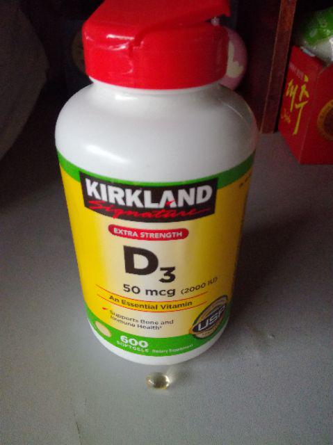 Vitamin D3 2000IU Kirkland - Viên Uống Bổ Sung Vitamin D Chất Lượng Từ Mỹ, Hỗ Trợ Xương Khớp và Hệ Miễn Dịch, Hộp 600 Viên