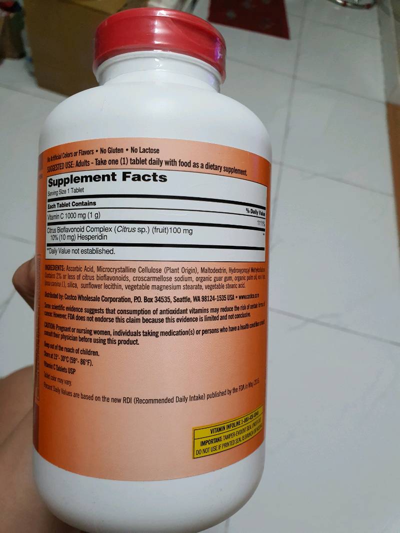 Viên uống Vitamin C 1000mg Kirkland Mỹ - Hộp 500 viên bổ sung vitamin, tăng cường miễn dịch, làm đẹp da, dễ uống vị cam