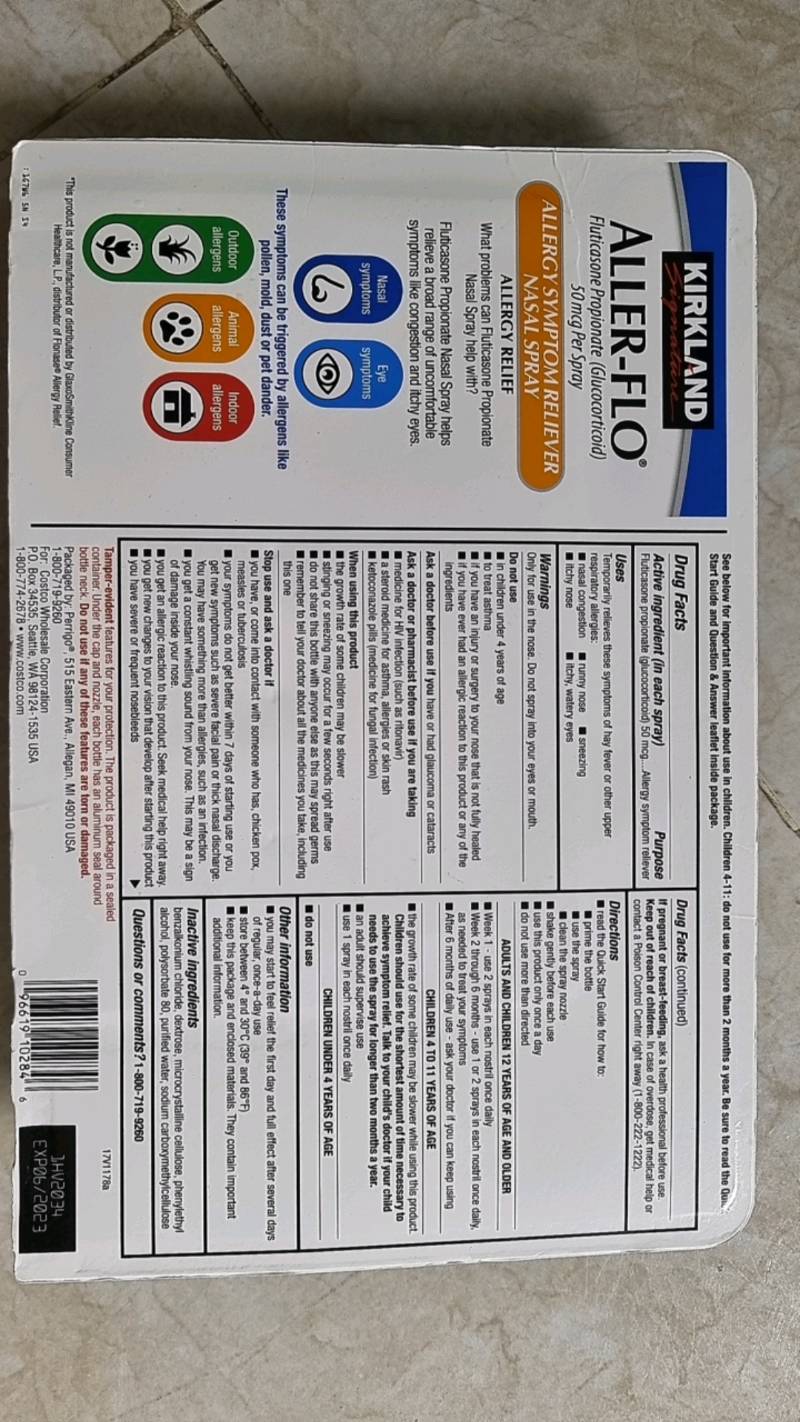 Xịt Mũi Kirkland Aller-Flo Chính Hãng 18.2ml - Giảm Viêm Xoang, Dị Ứng, Thoải Mái Giấc Ngủ Cho Người Lớn Và Trẻ Em Trên 4 Tuổi