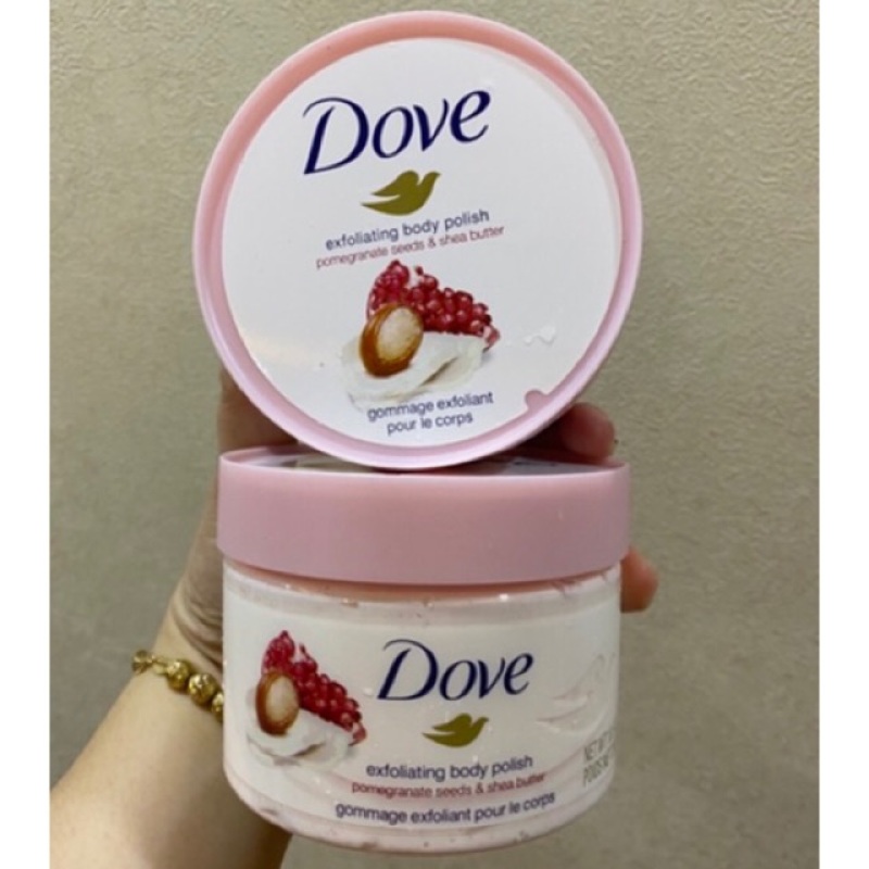 Tẩy Tế Bào Chết Toàn Thân Dove Exfoliating Body Polish Chiết Xuất Macca và Sữa Gạo - Làm Sạch, Dưỡng Ẩm, Da Mịn Màng