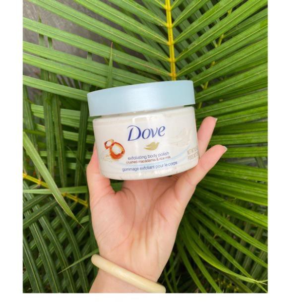 Tẩy Tế Bào Chết Toàn Thân Dove Exfoliating Body Polish Chiết Xuất Macca và Sữa Gạo - Làm Sạch, Dưỡng Ẩm, Da Mịn Màng