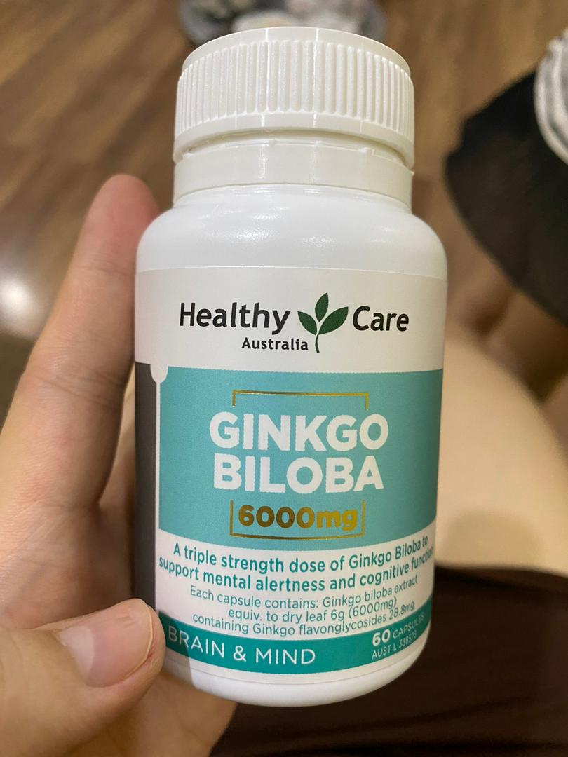 Viên uống bổ não Healthy Care Ginkgo Biloba 6000mg - Tăng cường trí nhớ, giảm căng thẳng, hỗ trợ tuần hoàn máu, 60 viên