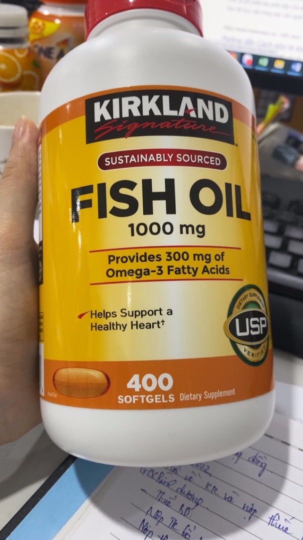 Dầu cá Omega 3 Fish Oil Kirkland 1000mg 400 viên - Viên uống bổ sung Omega-3 hỗ trợ sức khỏe tim mạch và trí não từ Mỹ