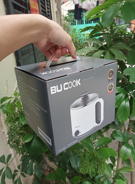 Nồi Lẩu Điện Mini Bu Cook BNP6868 1.5L - Công Suất 900W, Chống Dính, Dành Cho Nhóm 2-3 Người, Màu Trắng Hiện Đại