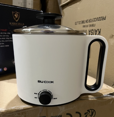 Nồi Lẩu Điện Mini Bu Cook BNP6868 1.5L - Công Suất 900W, Chống Dính, Dành Cho Nhóm 2-3 Người, Màu Trắng Hiện Đại
