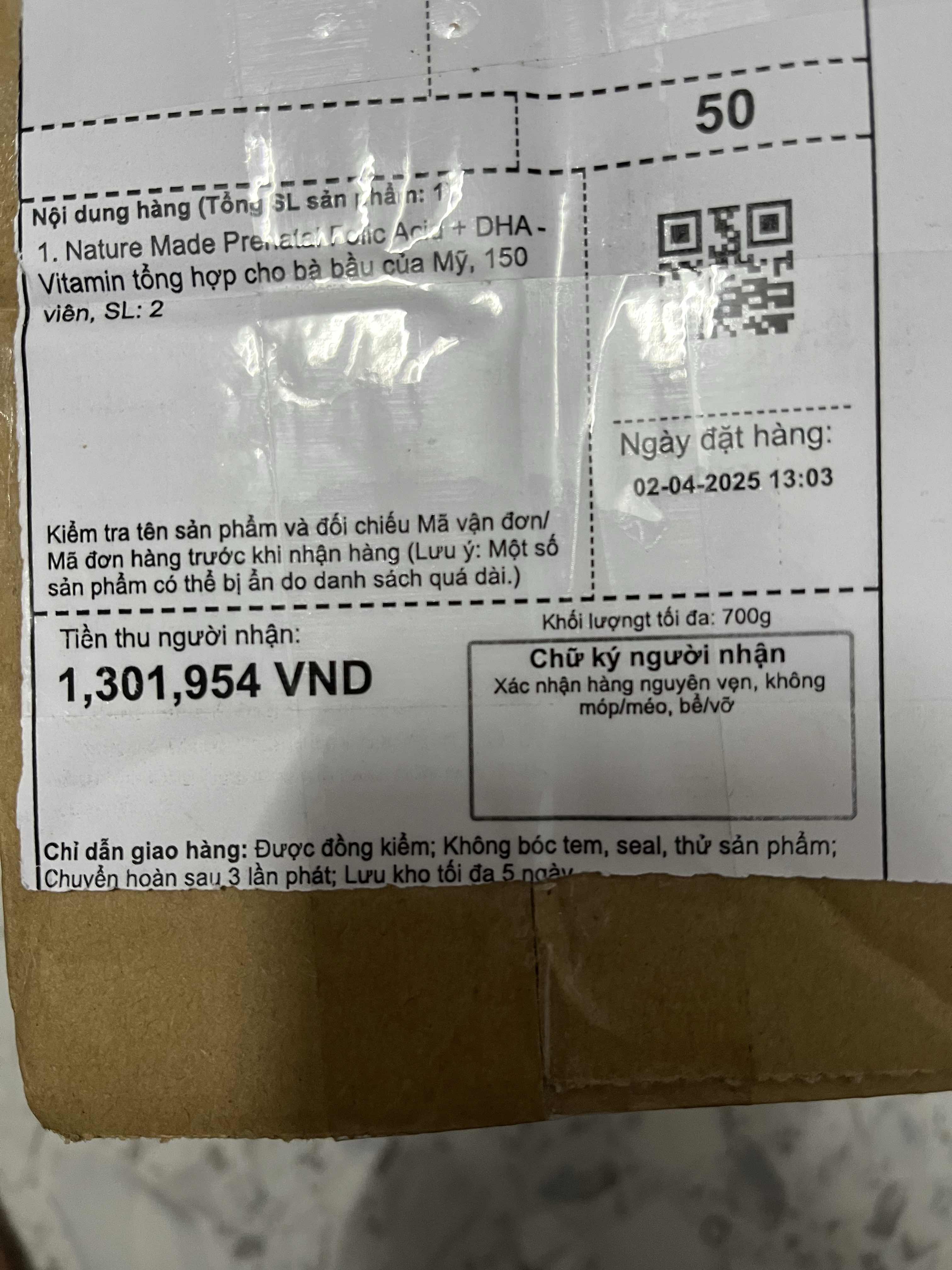Vitamin tổng hợp dành cho bà bầu Nature Made Prenatal Folic Acid + DHA - 150 viên hỗ trợ sức khỏe mẹ và sự phát triển thai nhi, ngăn dị tật ống thần kinh.
