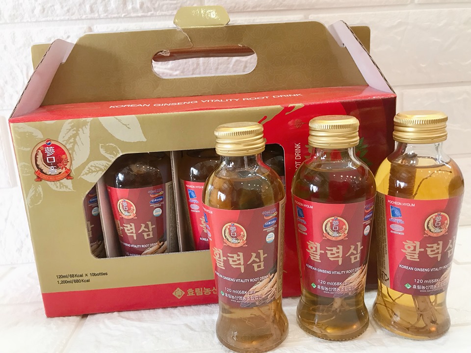 Nước Hồng Sâm Có Củ Pocheon Hyolim Hàn Quốc - Hỗ Trợ Sức Khỏe, Tăng Cường Trí Nhớ, Hộp 10 Lọ 120ml
