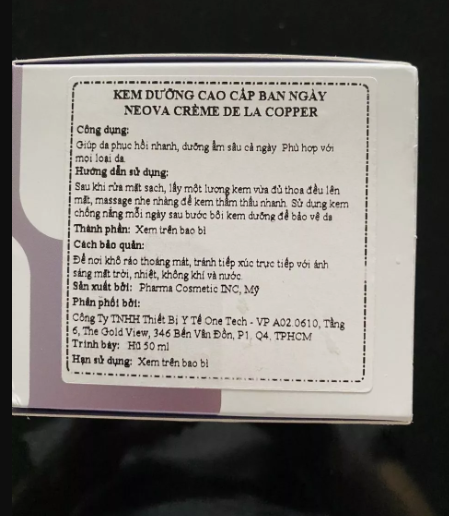 Kem Dưỡng Ẩm Phục Hồi Da Ban Ngày Neova Creme De La Copper 50ml - Chống Lão Hóa và Cấp Nước Hiệu Quả