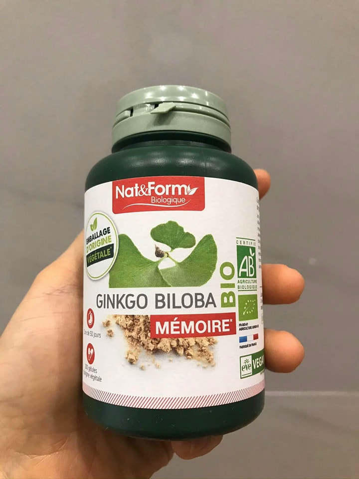 Viên uống bổ não Ginkgo Biloba Memoire Nat & Form - Hỗ trợ tăng cường trí nhớ, tuần hoàn não, giảm căng thẳng - Lọ 200 viên hữu cơ
