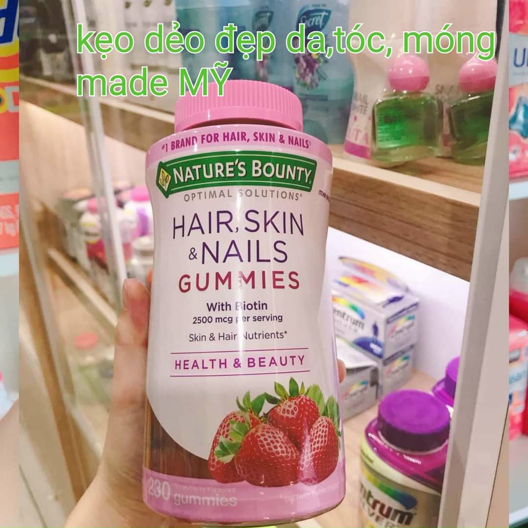 Kẹo Dẻo Nature's Bounty Hair Skin Nails Gummies - Bổ Sung Đẹp Da, Tóc, Móng, Hương Vị Ngon Miệng, Hỗ Trợ Sức Khỏe Rạng Rỡ