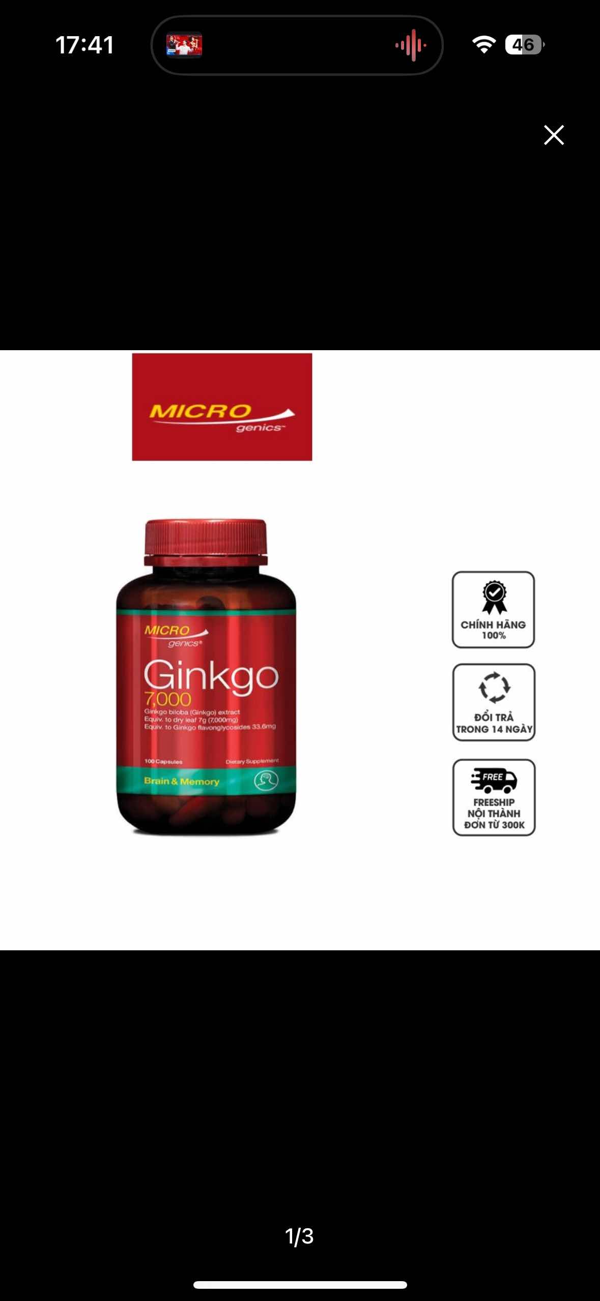 Viên uống bổ não Microgenics Ginkgo 7000 - Hỗ trợ cải thiện trí nhớ và tuần hoàn máu, Tinh thần tỉnh táo, Lọ 100 viên