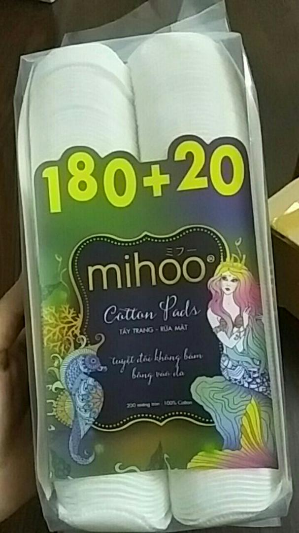 Bông Tẩy Trang Tròn Mihoo Mermaid Cotton Pads - 200 Miếng 100% Cotton Tự Nhiên, Dễ Dùng, Không Xơ, Dịu Nhẹ Cho Mọi Loại Da