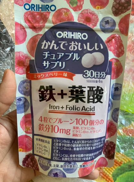 (Hàng nhập khẩu) Viên ngậm bổ sung sắt và axit folic Orihiro Nhật Bản 120 viên