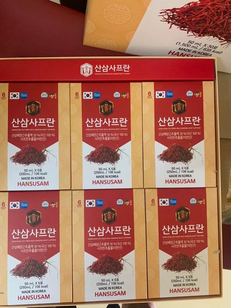 Nước Hồng Sâm Núi Nhụy Hoa Nghệ Tây Saffron Hansusam - Giải Pháp Bổ Sung Sức Khỏe và Làm Đẹp Da Từ Thiên Nhiên