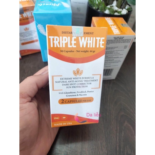 Viên Uống Trắng Da Dietary Supplement Triple White - Glutathione 1200mg, Hỗ Trợ Làm Sáng Da và Chống Nắng Hiệu Quả, Hộp 50 Viên