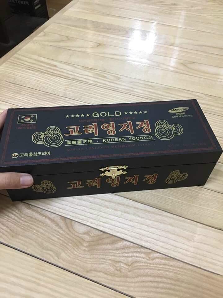 Cao linh chi GOLD Korean Youngji hộp gỗ đen Hàn Quốc - Tăng cường trí nhớ, sức khỏe, hỗ trợ phục hồi năng lượng cho mọi lứa tuổi