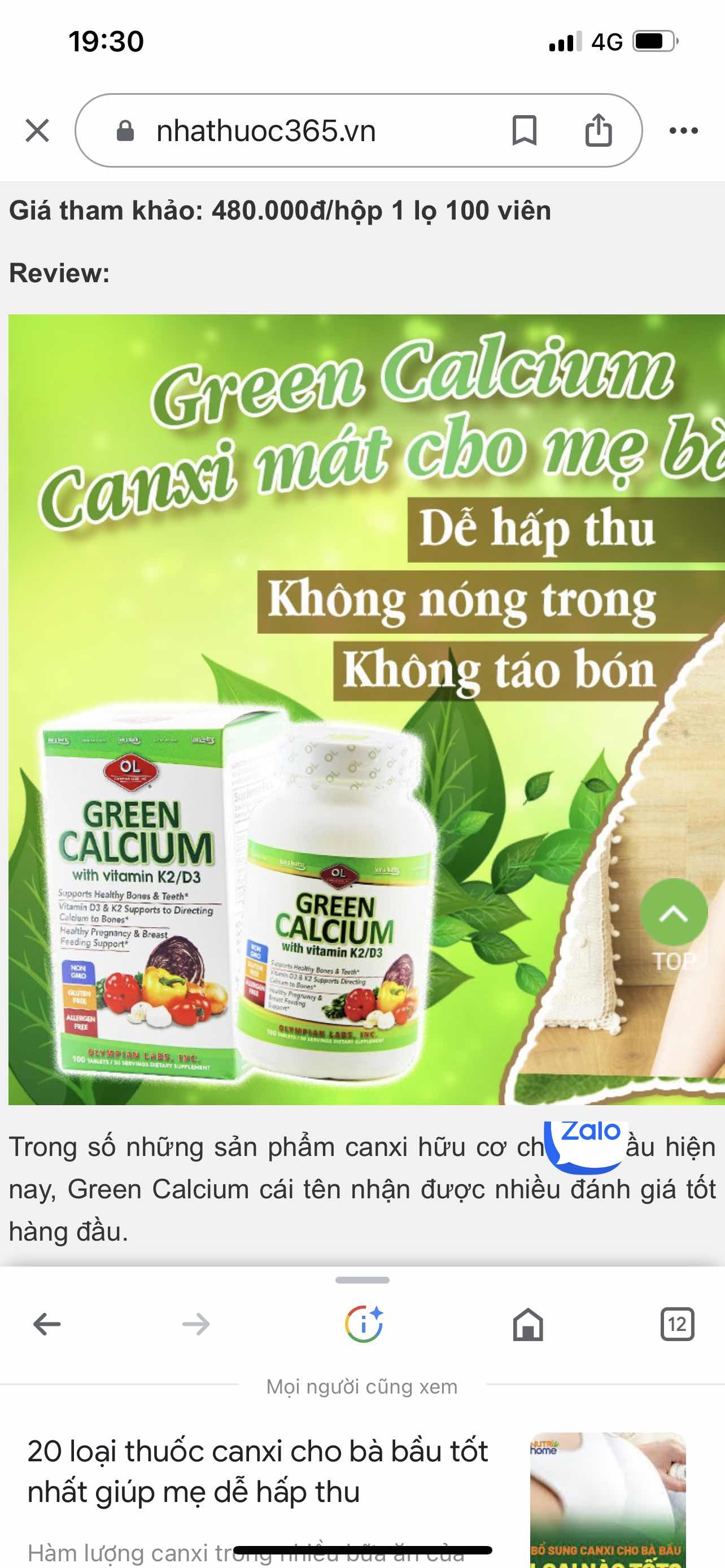 Viên Uống Bổ Sung Canxi Hữu Cơ Olympian Labs Green Calcium - Hỗ Trợ Xương Khớp Chắc Khỏe, Dễ Hấp Thu, 100 Viên