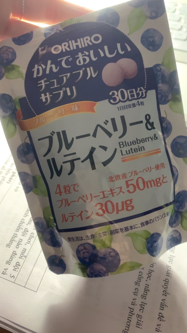 Viên bổ sung Blueberry và Lutein Orihiro Nhật Bản - Hỗ trợ sức khỏe mắt, cải thiện thị lực, viên nhai vị việt quất ngon miệng