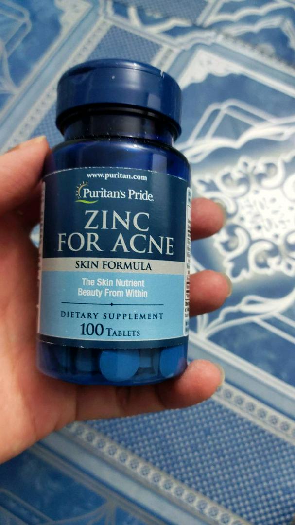 Viên kẽm hỗ trợ chăm sóc mụn Zinc for Acne Puritan's Pride 100 viên của Mỹ - Cải thiện tình trạng mụn và làm sạch da hiệu quả
