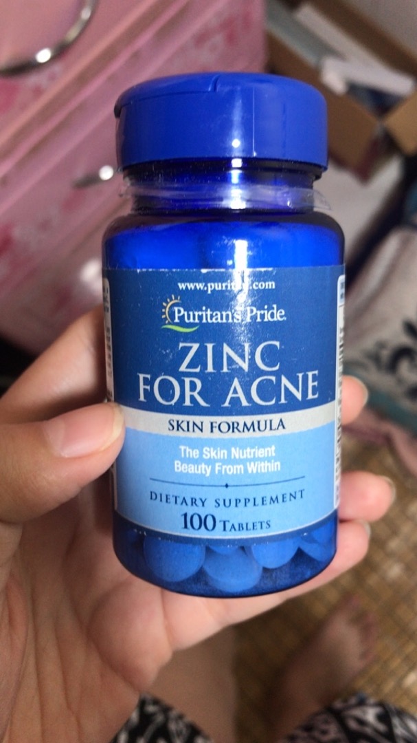 Viên kẽm hỗ trợ chăm sóc mụn Zinc for Acne Puritan's Pride 100 viên của Mỹ - Cải thiện tình trạng mụn và làm sạch da hiệu quả