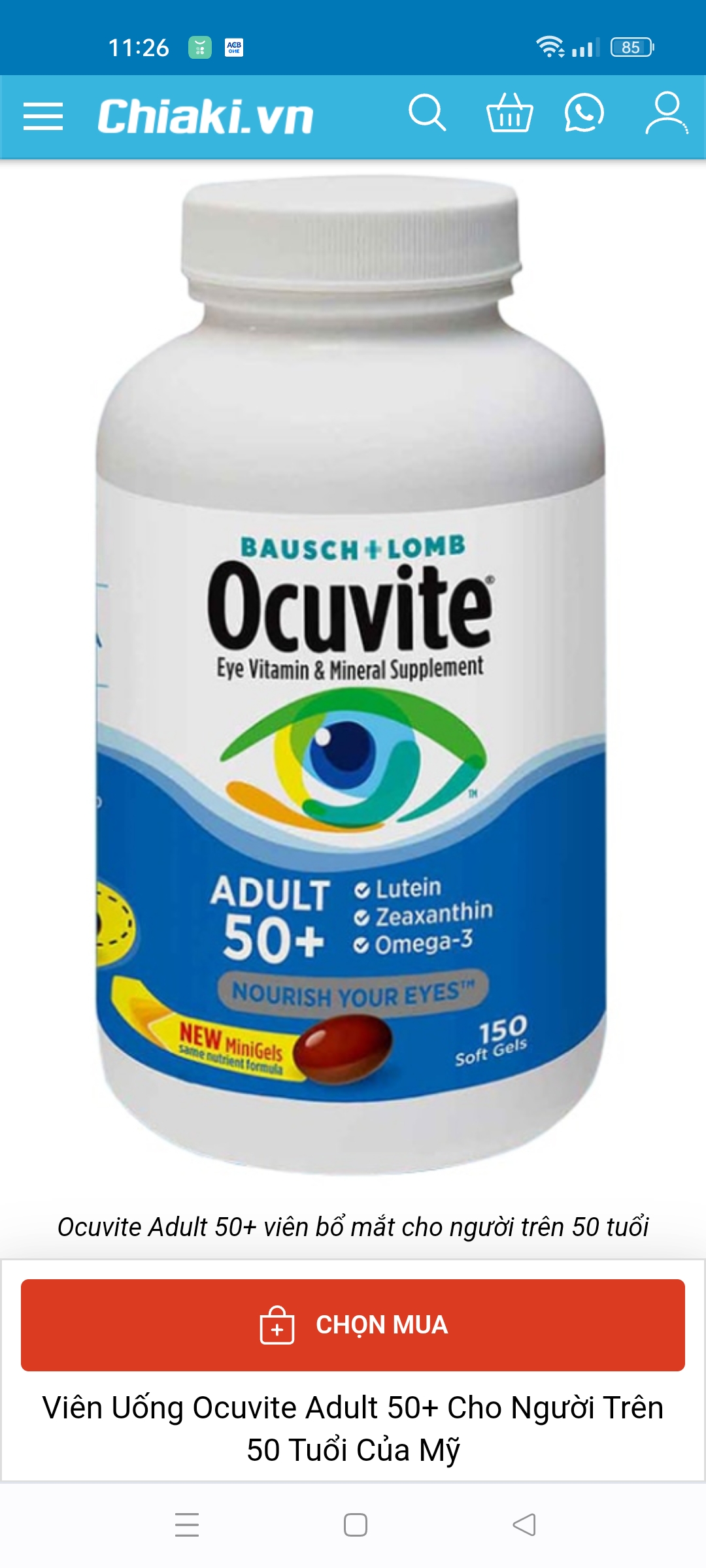 Viên Uống Bổ Mắt Ocuvite Adult 50+ Mỹ - Hỗ Trợ Thị Lực, Giảm Mỏi Mắt Cho Người Trên 50 Tuổi, Chứa Lutein & Omega-3