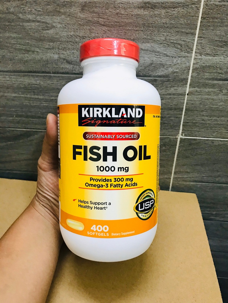 Dầu cá Omega 3 Fish Oil Kirkland 1000mg 400 viên - Viên uống bổ sung Omega-3 hỗ trợ sức khỏe tim mạch và trí não từ Mỹ