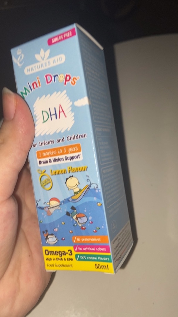 Mini DHA Drops Natures Aid 50ml - Vitamin Dạng Giọt Cho Bé Từ 3 Tháng Đến 5 Tuổi - Hương Vị Chanh Ngon Miệng, Dễ Uống