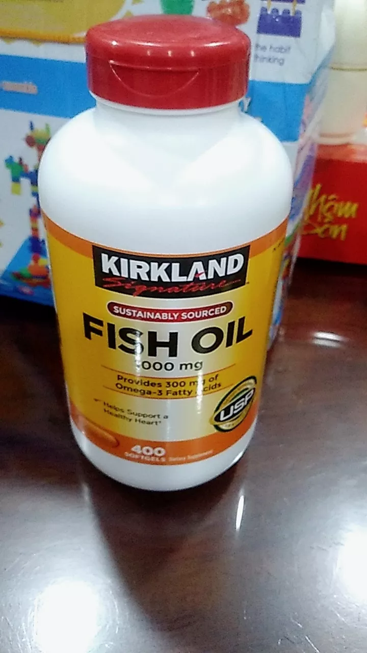 Viên uống dầu cá Kirkland Signature 1000 mg - Bổ sung Omega 3, DHA, EPA cho sức khỏe tim mạch và thị lực, Hộp 400 viên