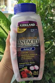 Viên nhai Kirkland Ultra Strength Antacid 1000mg - Hỗ trợ tiêu hóa, giảm đầy hơi, Calcium Carbonate, dễ sử dụng, lọ 265 viên