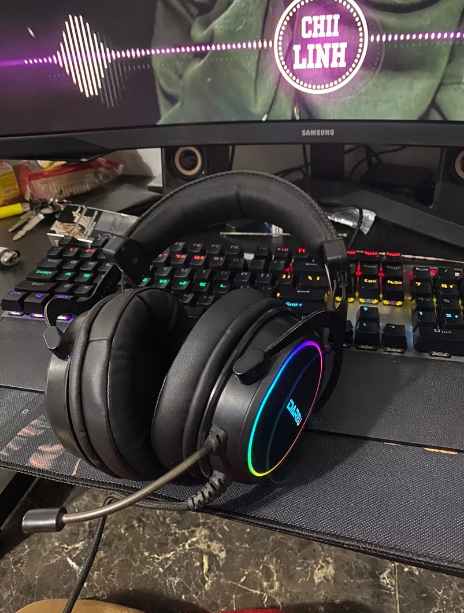 Tai Nghe Gaming Dareu EH925 Black Red RGB - Mic Liền, Âm Thanh 7.1, LED 16.8 Triệu Màu, Chất Lượng Cao Cho Game Thủ