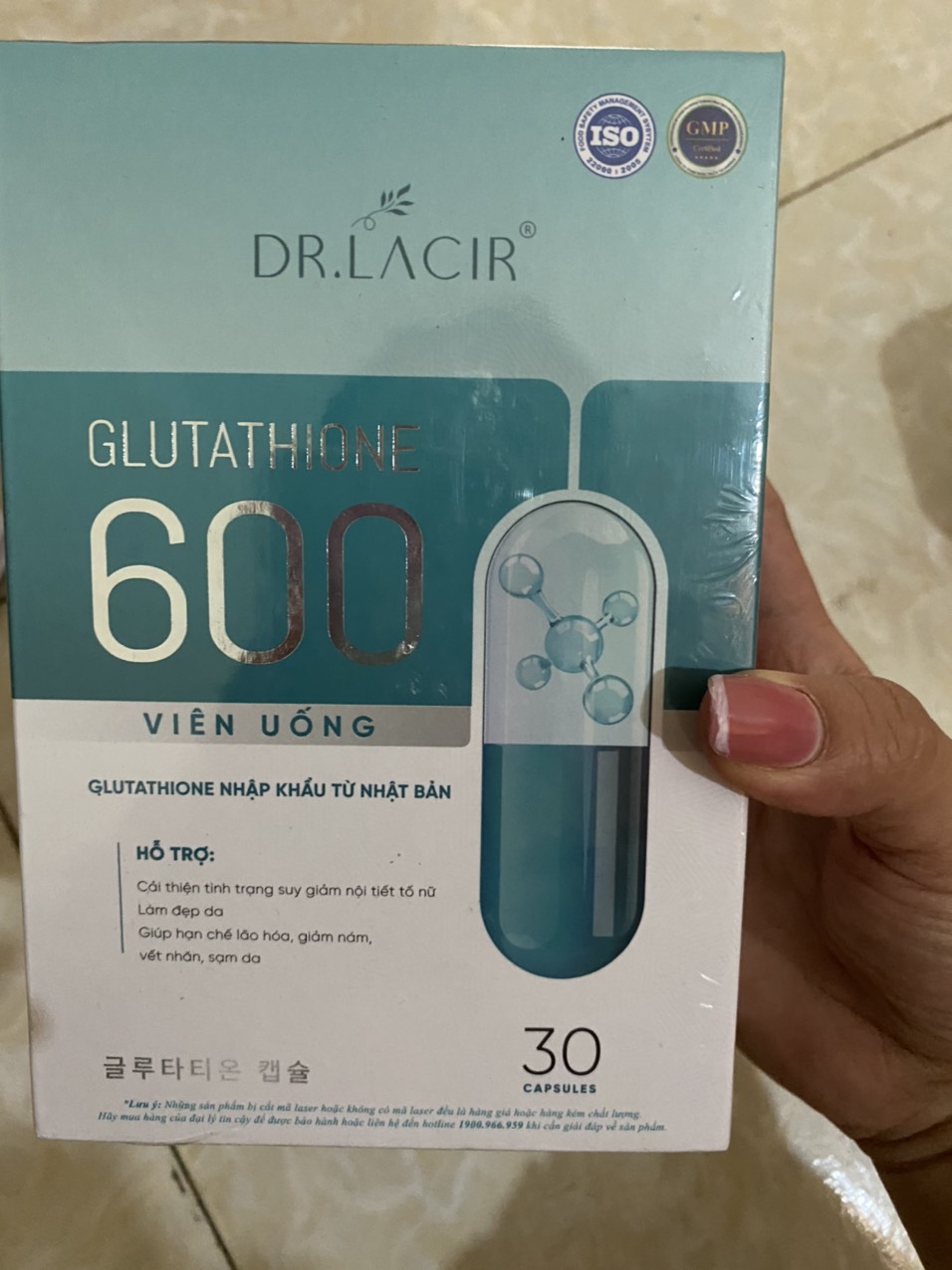 Viên uống Glutathione 600 Dr Lacir - Hỗ trợ trắng da, mờ nám, giảm sạm màu, duy trì sắc tố tự nhiên - 30 viên hỗ trợ hiệu quả làm đẹp da