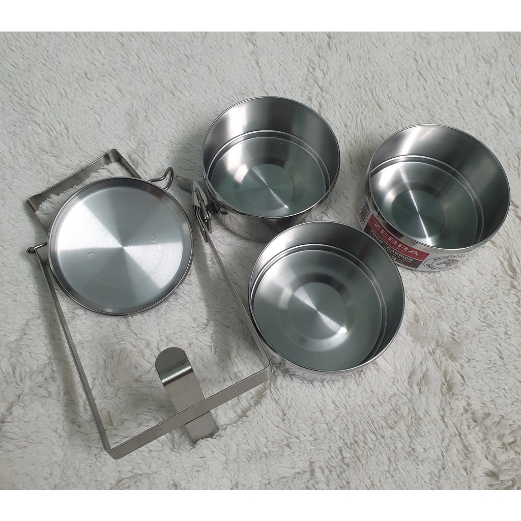 Camen inox 304 Zebra 3 tầng 150103 - Thùng đựng thực phẩm có nắp, quai cầm chắc chắn, tiện lợi dùng hằng ngày