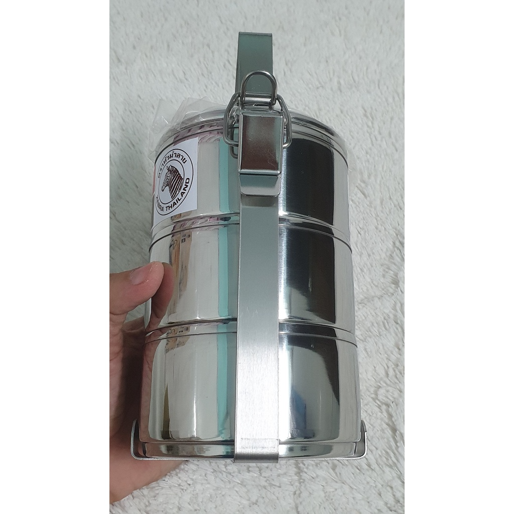 Camen inox 304 Zebra 3 tầng 150103 - Thùng đựng thực phẩm có nắp, quai cầm chắc chắn, tiện lợi dùng hằng ngày