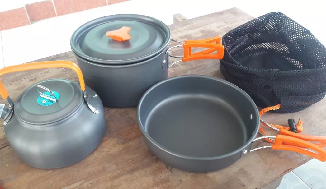 Bộ Nồi Nấu Ăn Dã Ngoại 3 Món Gấp Gọn - Hợp Kim Nhôm Cao Cấp, Thiết Kế Di Động Tiện Lợi Cho Chuyến Cắm Trại Thú Vị