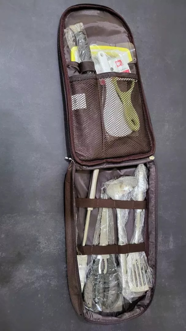 Bộ 7 Món Dụng Cụ Nấu Ăn Dã Ngoại CLS Kèm Túi Đựng - Thớt, Dao, Nĩa và Muôi Gọn Nhẹ, Tiện Dụng Cho Du Lịch