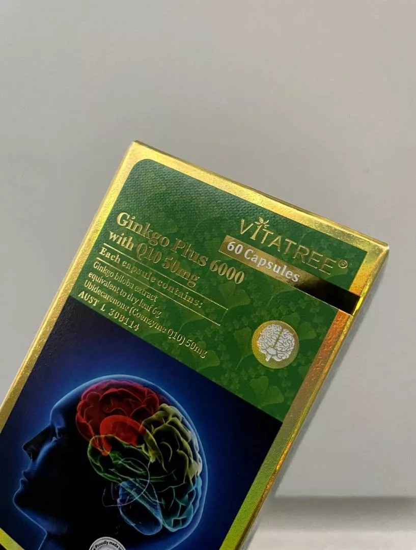 Viên Uống Hỗ Trợ Tuần Hoàn Não Vitatree Ginkgo Plus 6000 với Coenzym Q10 - Tăng Cường Trí Nhớ, Giảm Căng Thẳng (60 Viên)