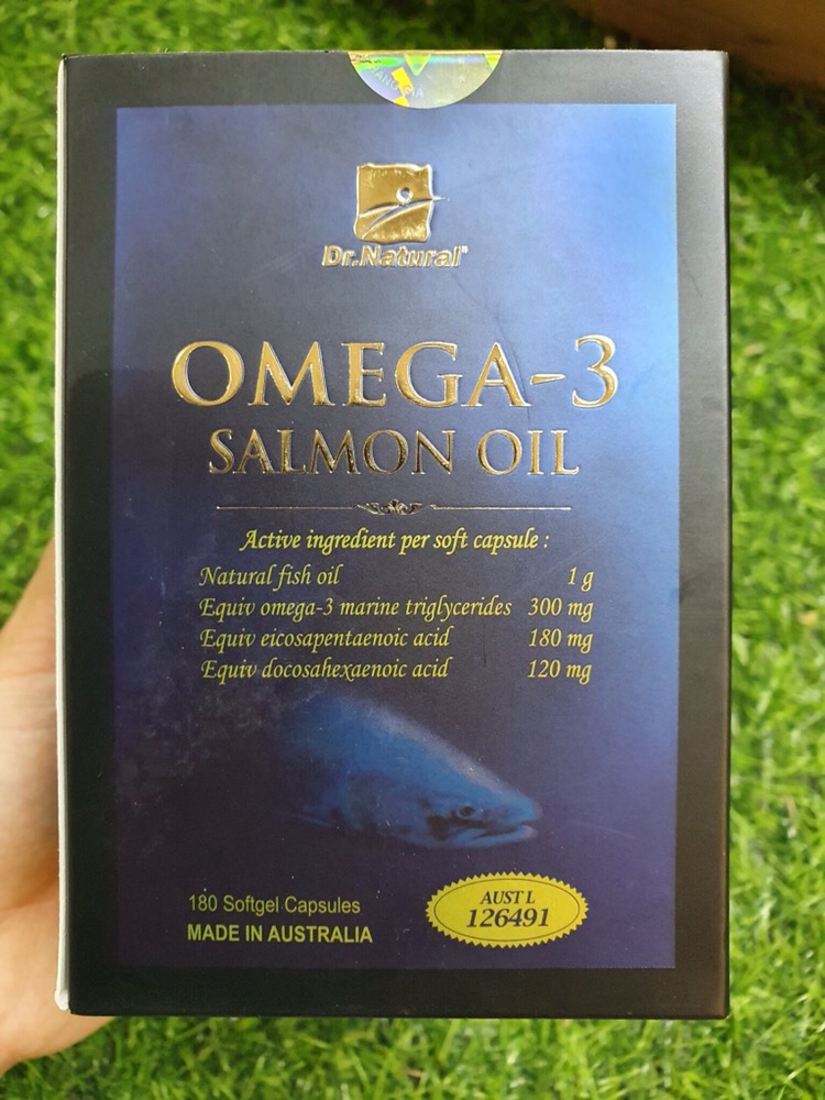 Viên Dầu Cá Hồi DR Natural Omega 3 Salmon Oil Úc - Hỗ Trợ Sức Khỏe Não Bộ và Mắt, Giảm Mỡ Máu, 180 Viên/Hộp