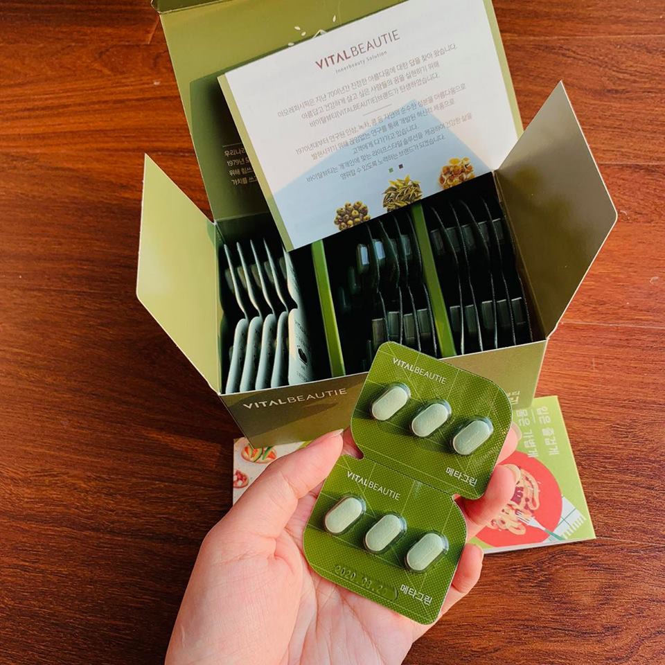 Viên Hỗ Trợ Giảm Cân Trà Xanh Meta Green - Vital Beautie, Detox, Tăng Cường Thể Lực, Giữ Dáng Thon Gọn, 90 Viên/ Hộp