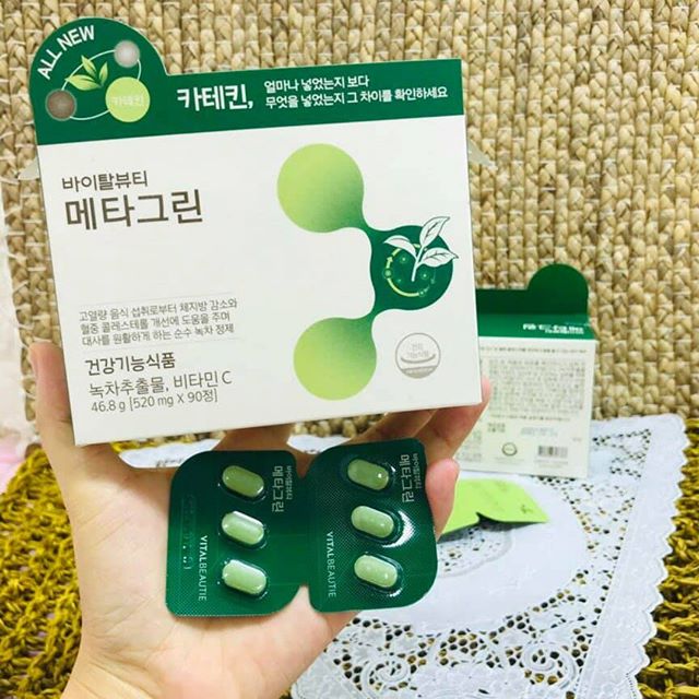 Viên Hỗ Trợ Giảm Cân Trà Xanh Meta Green - Vital Beautie, Detox, Tăng Cường Thể Lực, Giữ Dáng Thon Gọn, 90 Viên/ Hộp