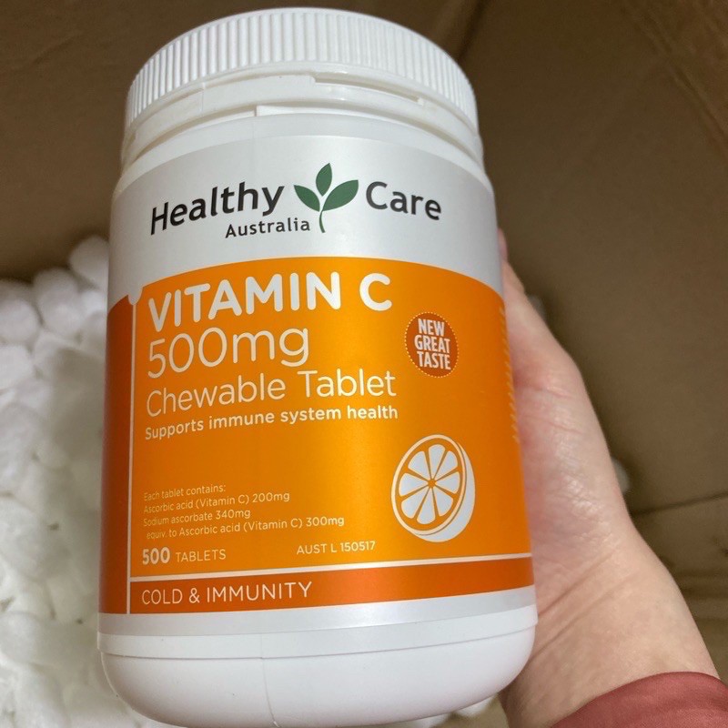 Viên nhai vitamin C Healthy Care của Úc 500mg - Bổ sung Vitamin C thiên nhiên, tăng cường sức đề kháng và làm đẹp da cho trẻ em và người lớn.