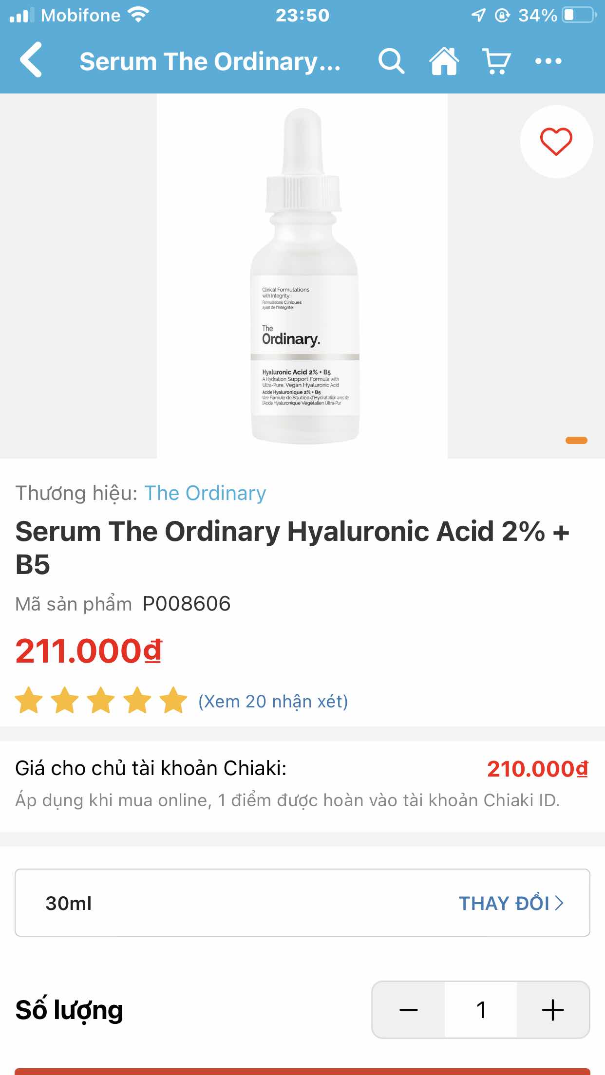 (Fullbox) Serum The Ordinary Hyaluronic Acid 2% + B5 30ml - Cấp Nước, Dưỡng Ẩm Sâu, Phục Hồi Da, Ngăn Lão Hóa, Làm Da Căng Mịn, Hỗ Trợ Cho Mọi Loại Da Chính hãng