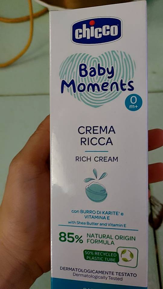 Kem Dưỡng Ẩm Chicco Rich Cream 100ml - Dưỡng Da Mềm Mịn, Chứa Omega và Vitamin E, An Toàn Cho Trẻ Sơ Sinh