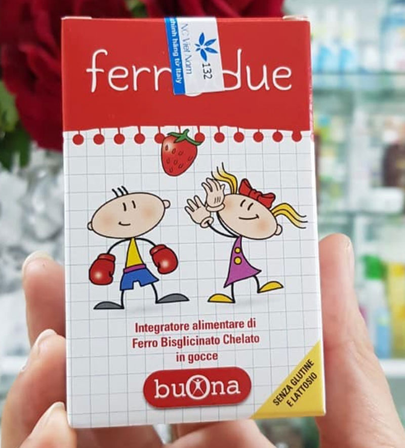 Siro Bổ Sung Sắt Hỗ Trợ Buona Ferrodue Cho Bé - Sắt II Bisglycinate Chelate Dễ Dùng, Hương Vị Dâu Tây Ngon Miệng, 15ml