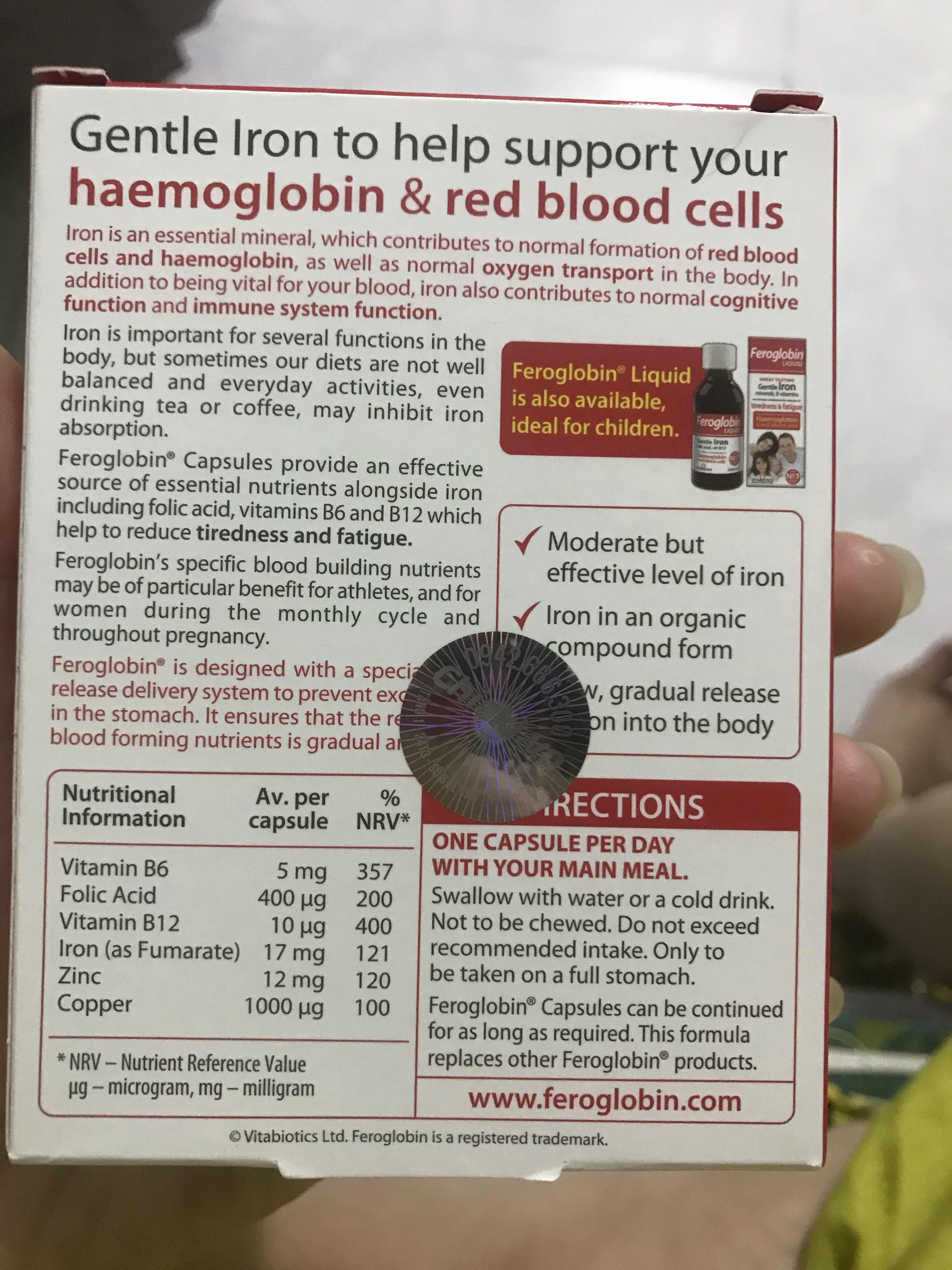 Viên Sắt Feroglobin B12 - Bổ Máu An Toàn, Tăng Cường Sức Khỏe và Khả Năng Hấp Thụ Dinh Dưỡng - Hộp 30 Viên