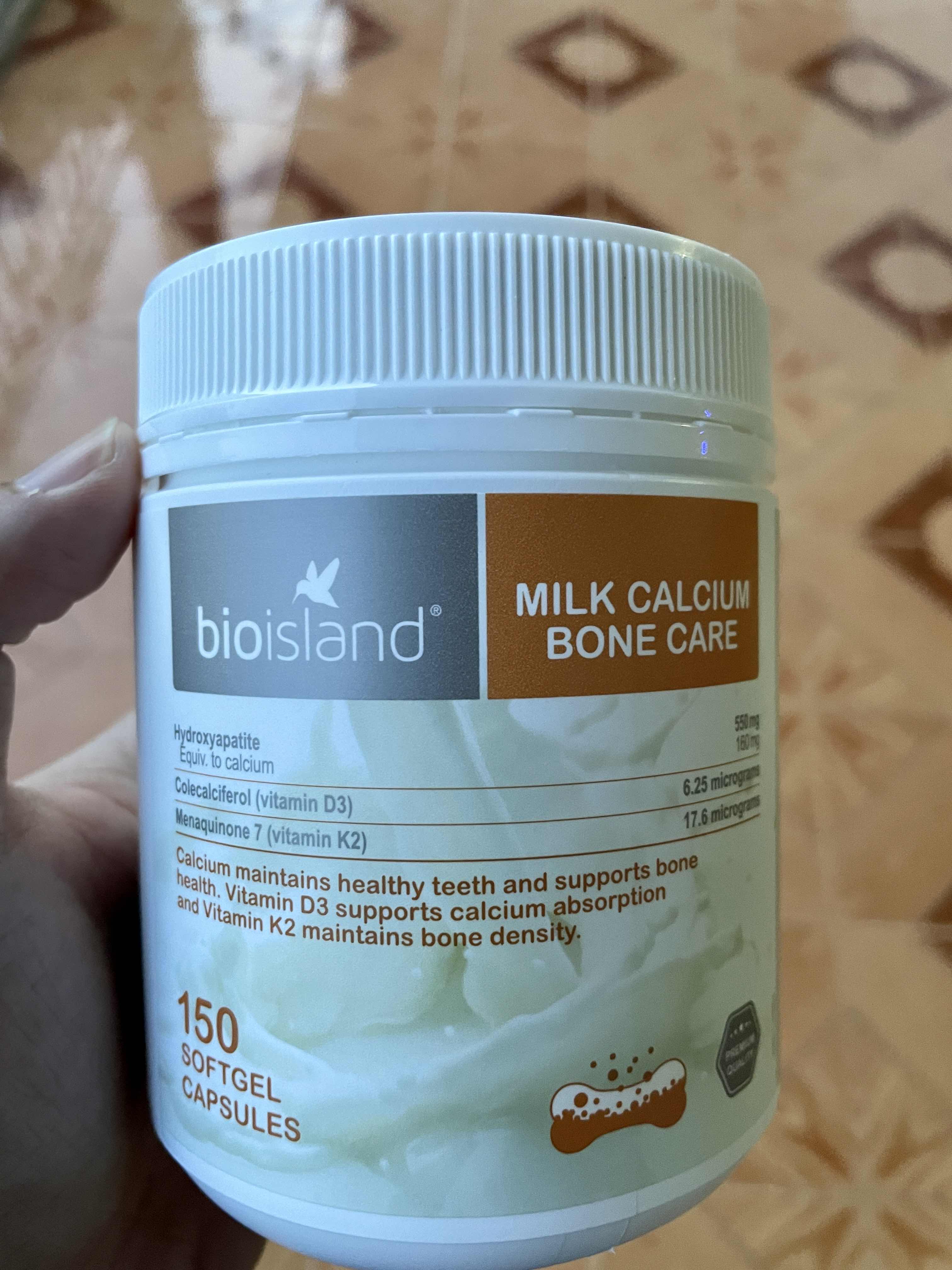 Viên uống bổ sung Canxi Bio Island Milk Calcium Bone Care 150 viên - Hỗ trợ sức khỏe xương và răng chắc khỏe với vitamin D3, K2.