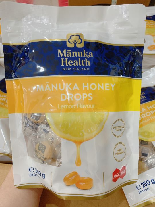 Kẹo ngậm mật ong Manuka MGO 400+ vị chanh - Hỗ trợ sức khỏe hô hấp, giảm ho tự nhiên, dinh dưỡng từ thiên nhiên, gói 250g