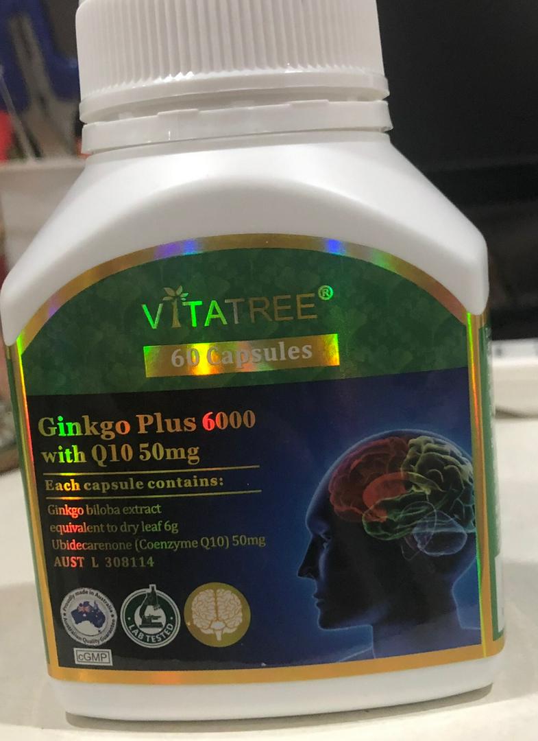 Viên bổ não Vitatree Ginkgo Plus 6000 With Q10 50mg - Tăng cường lưu thông máu, cải thiện trí nhớ và giấc ngủ tốt hơn cho người lớn