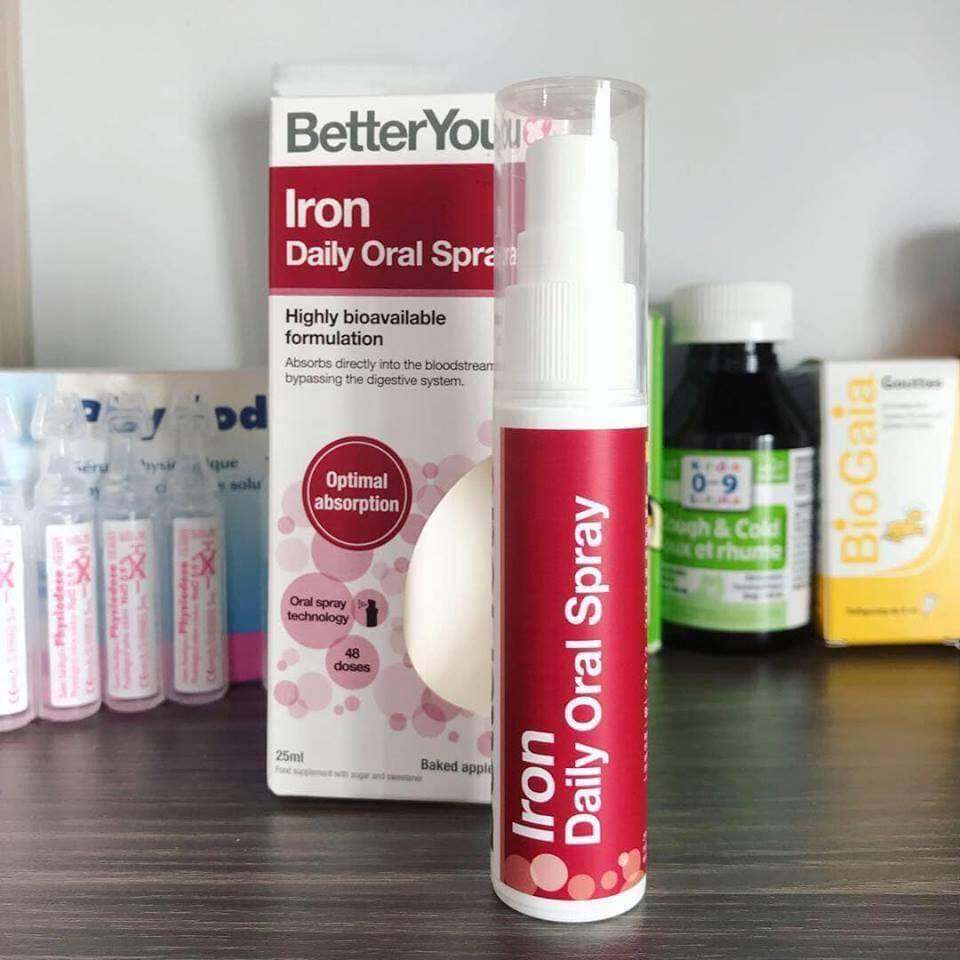 Xịt Hỗ Trợ Bổ Sung Sắt Iron Daily Oral Spray 25ml Từ Anh - Dạng Xịt Tiện Dụng, Hương Táo, Dễ Dàng Sử Dụng Cho Bà Bầu và Trẻ Nhỏ