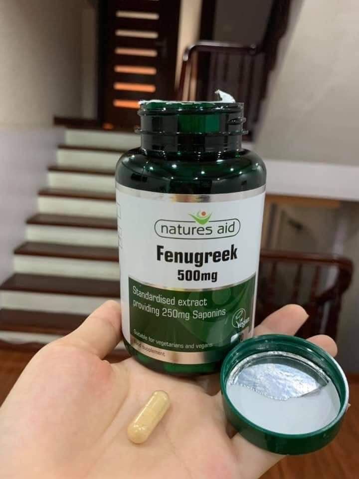 Viên uống lợi sữa Fenugreek Natures Aid 500mg - Hỗ trợ tăng cường nguồn sữa mẹ từ cỏ cari tự nhiên, an toàn và hiệu quả.